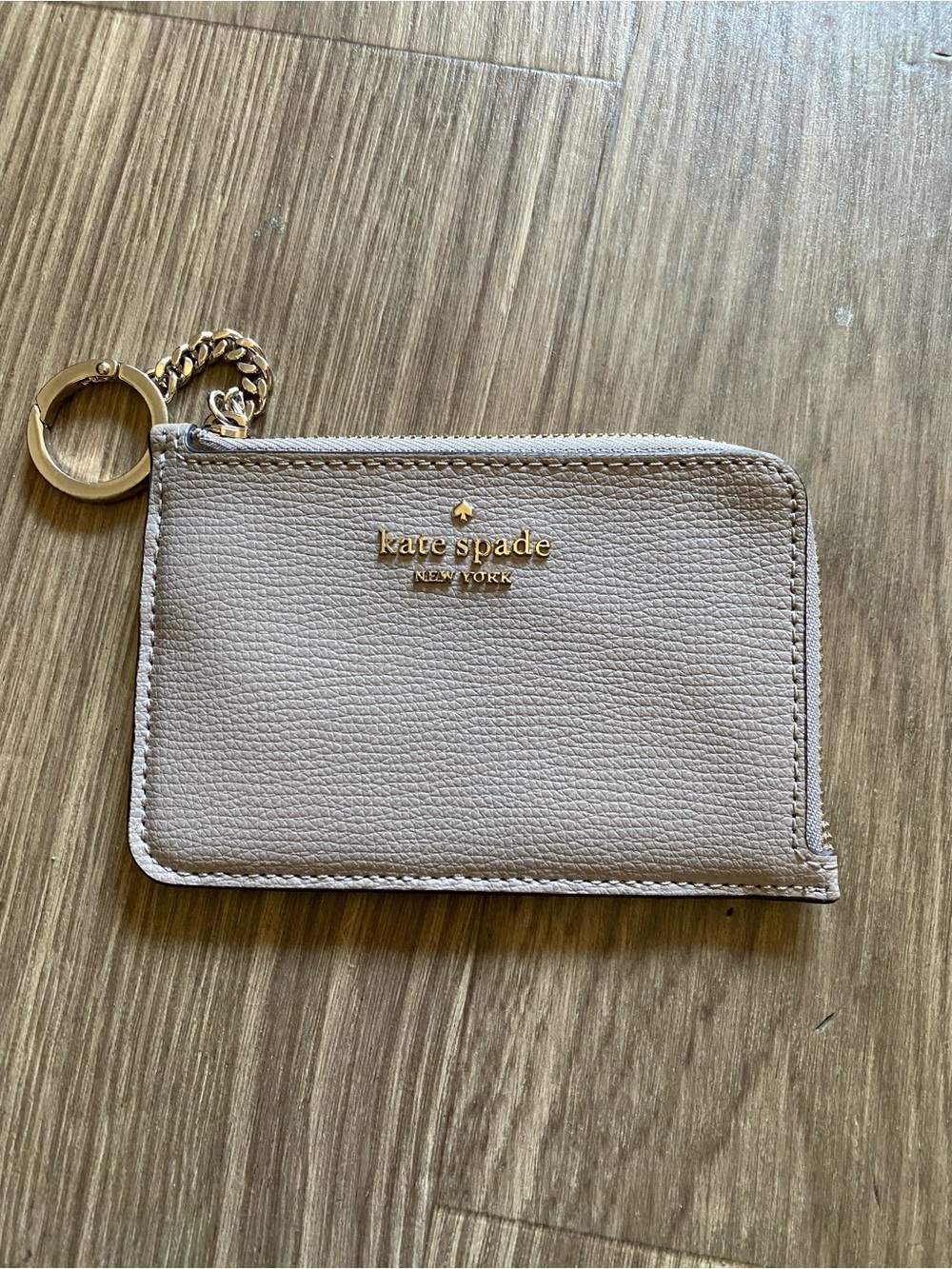 kate spade Small Zip Card Case Keyring in Light Taupe with Gold Hardware